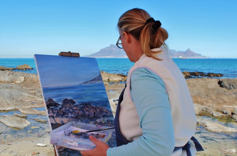 Woman painting sea