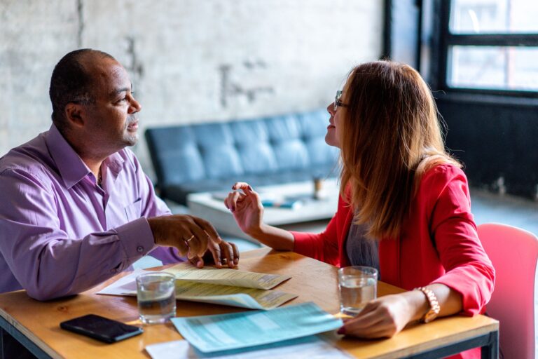 Man and woman having business meeting