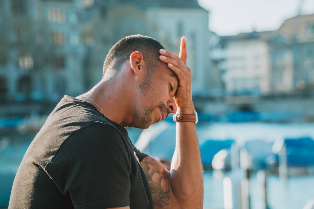 Man stressed and desperate