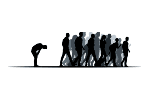 Crowd leaving person behind