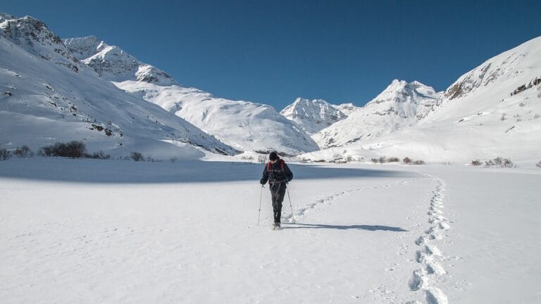 Man, trekking in snow