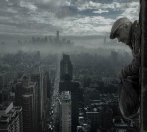 Man, looking over a big city, full of opportunities