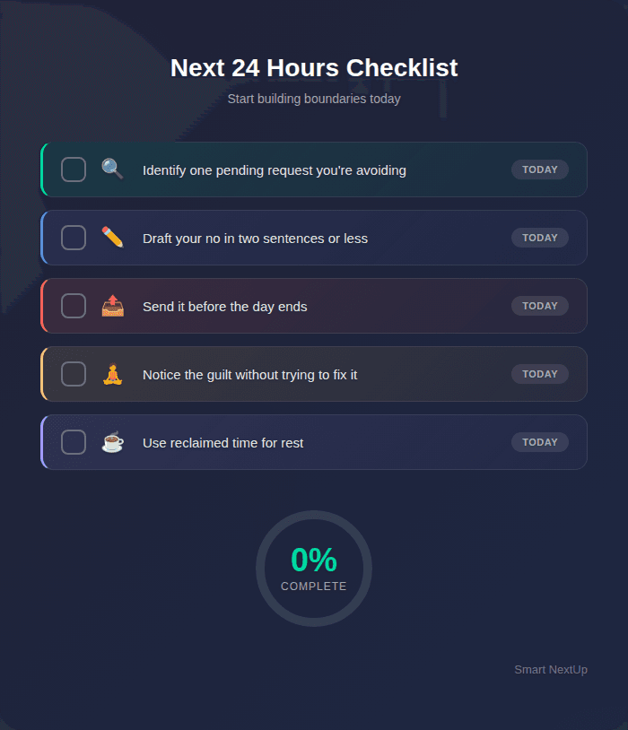 Checklist of 5 actions to take in the next 24 hours to practice saying no without guilt